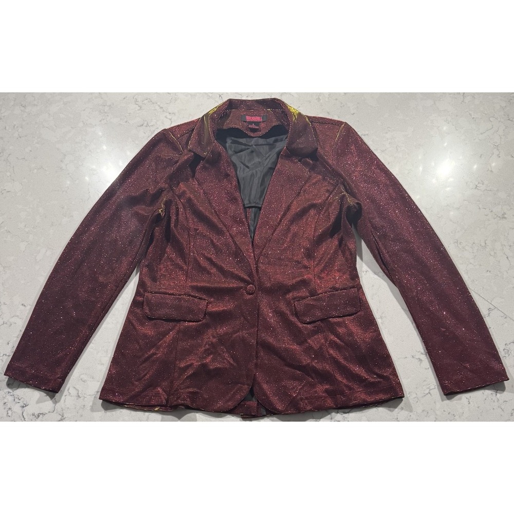Rock & Roll Cowgirl Iridescent Shimmer Glitter Blazer Jacket Womens L Burgundy